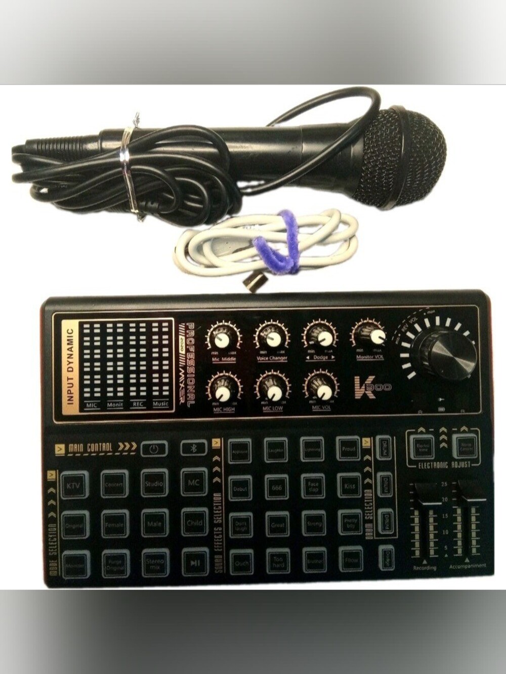 K300 Audio Mixer Multi-Function Sound Card 2022 Microphone Power Adapter Bundle